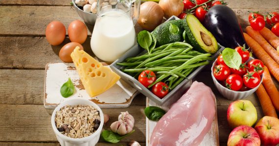 A selection of foods representing healthy eating and a balanced diet