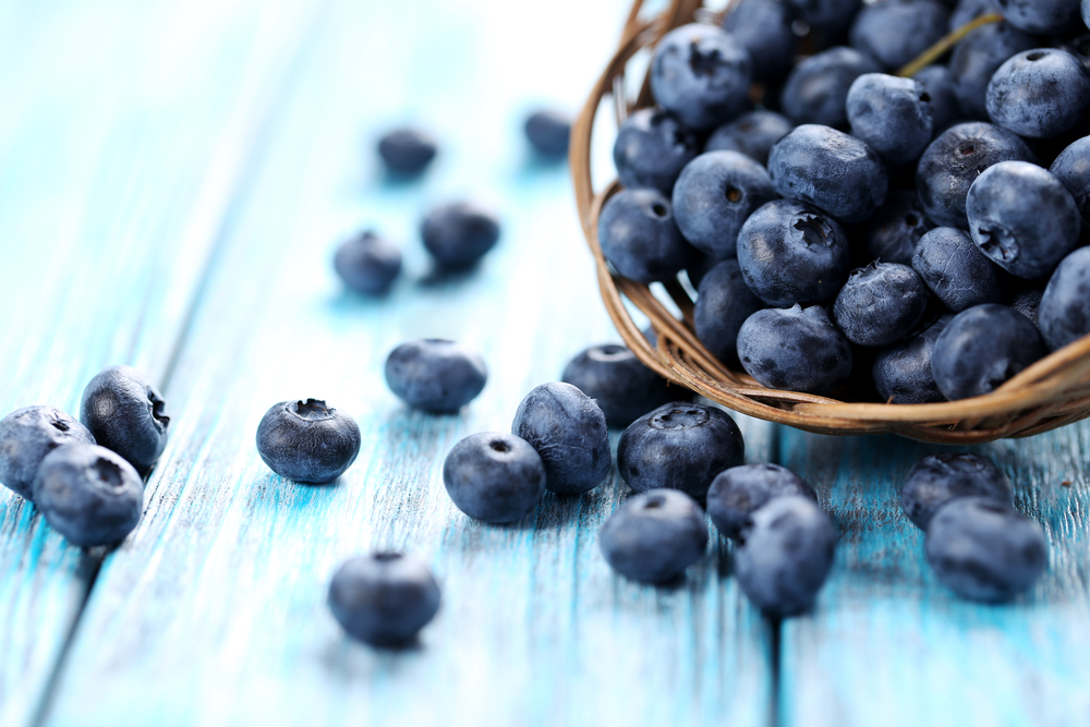 A basket filled with blueberries