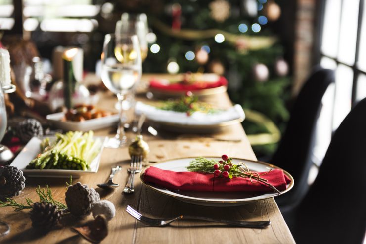 A Christmas party setting at a table