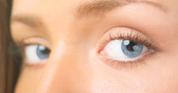 Close up on woman with blue eyes to represent the condition dry eyes