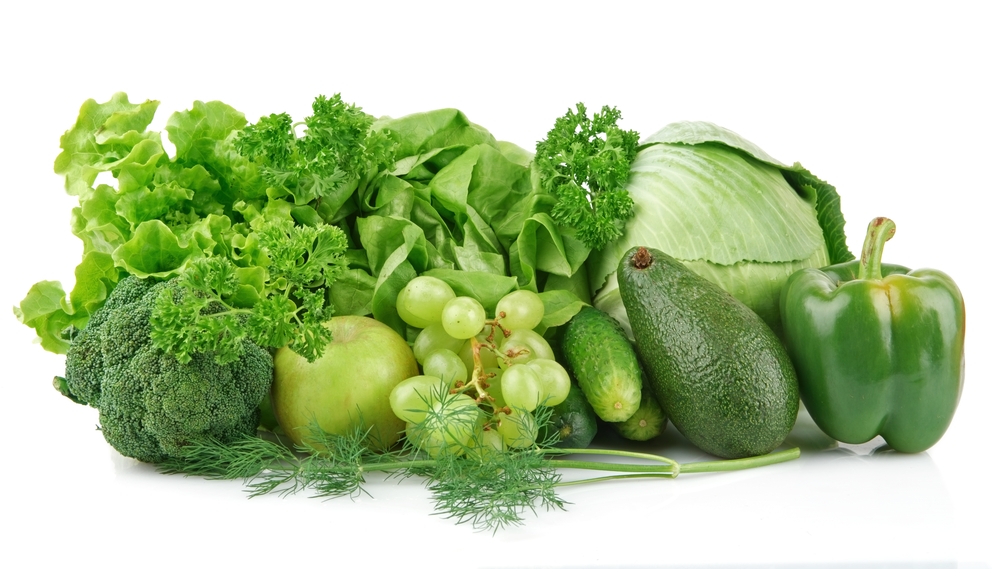 A range of green vegetables and fruits