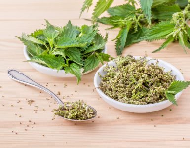 Nettle leaves and dried seeds