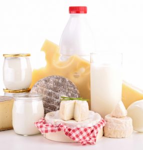 A selection of dairy produce containing lactose