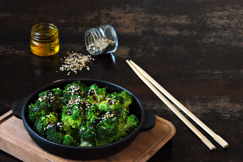Stir fried broccoli with sesame seeds
