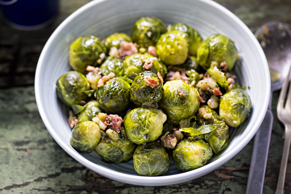 Brussel Sprouts cooked with bacon and nuts