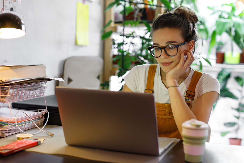 Close up of woman working from home