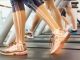 Close up of woman's legs on treadmill showing the bone outlines