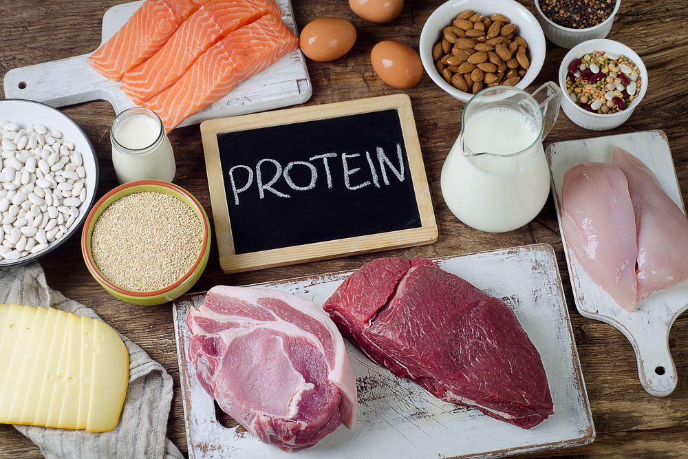 A range of foods that contain protein