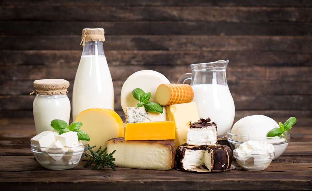A range of dairy foods and drinks made from milk